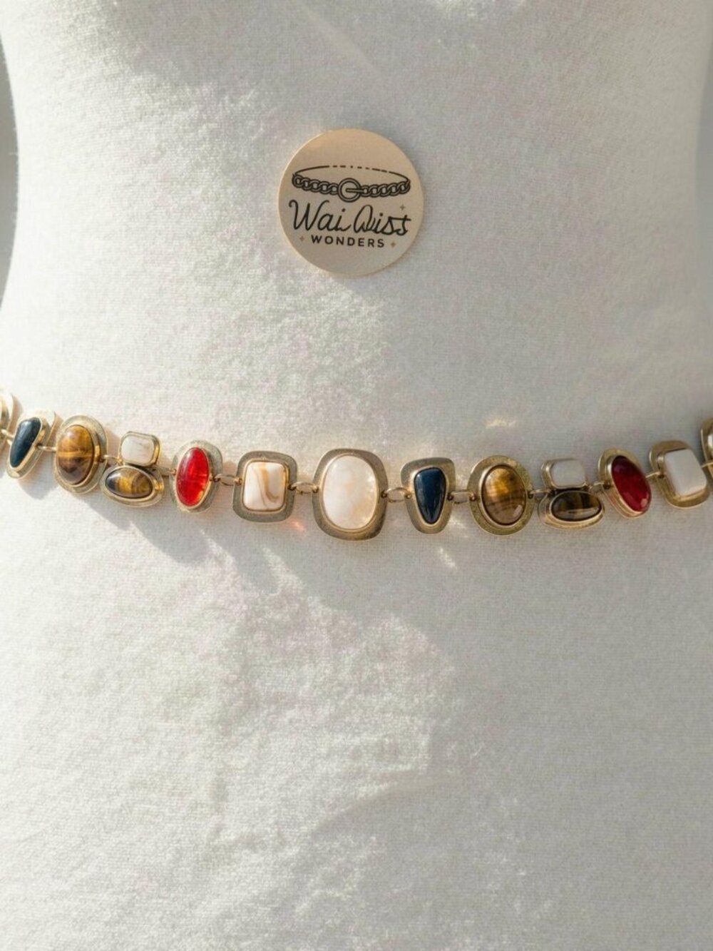 Y2k 2000s style Gold waist chain belt with colorful stones